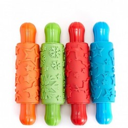 4 Pack Paint Clay Xmas Pattern Texture Rubber Rollers Soft Clay Plasticine Dough Modelling Rolling Pins for Kids Art Playing ...