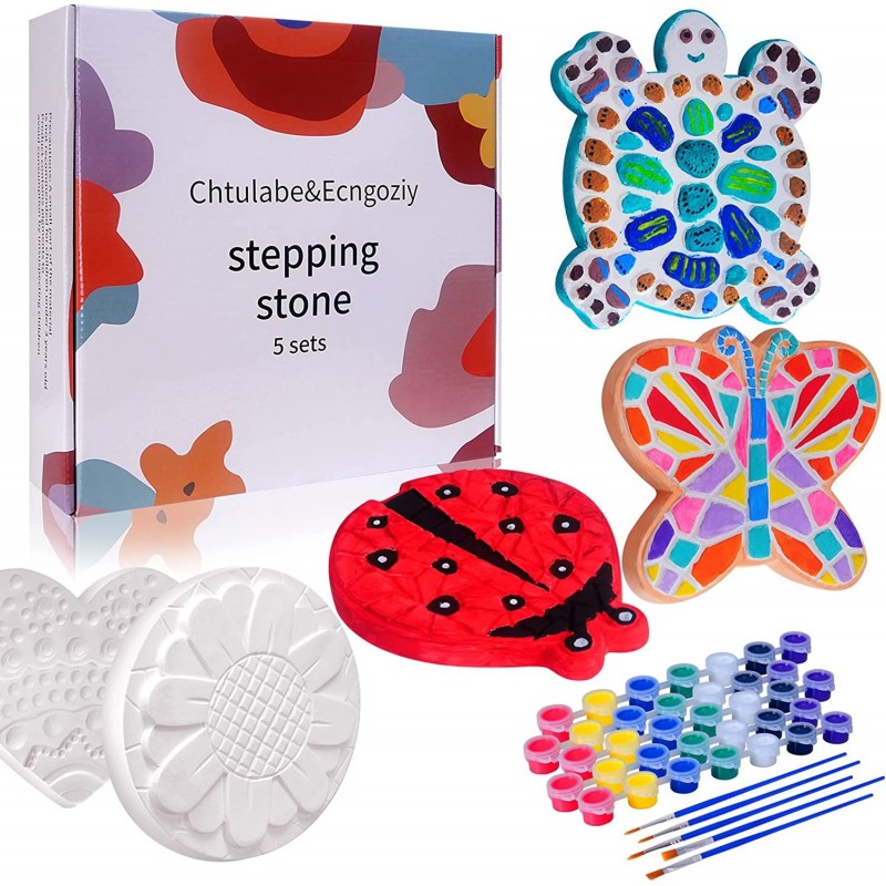 5PCS Painting Stepping Stones for Kids Craft Kit Arts and Crafts Kit for 4-12 Kids Art Supplies Fun Outdoor Toys Kids Art/Act...