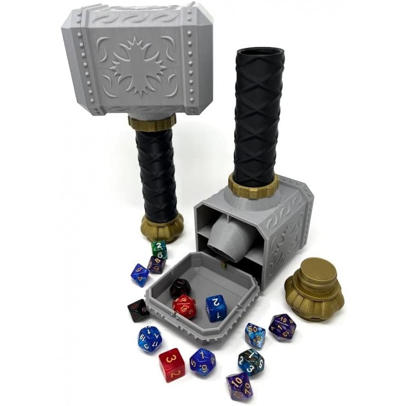 Hammer Dice Tower - (Random 7PCS D20 Dice Set Included) - Dice Holder - Dice Roller - Tabletop RPG Accessory - Dungeons and D...