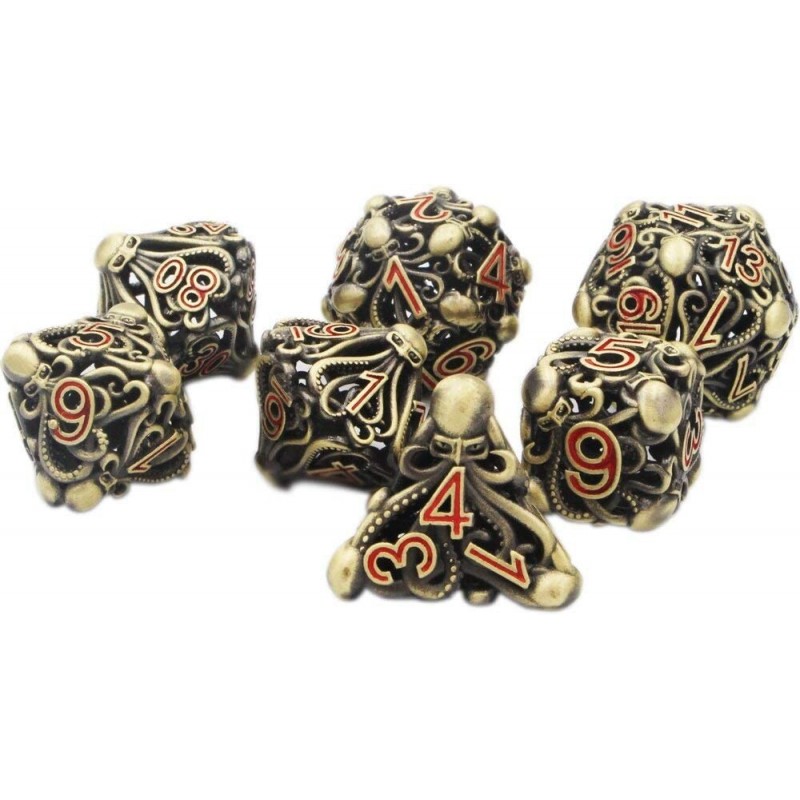 DND Metal Dice Set Hollow Mind Flayer Octopus 7-Die Bronze Set for Call of Cthulhu Dungeons and Dragons - (HZAR) $57.37 Game ...