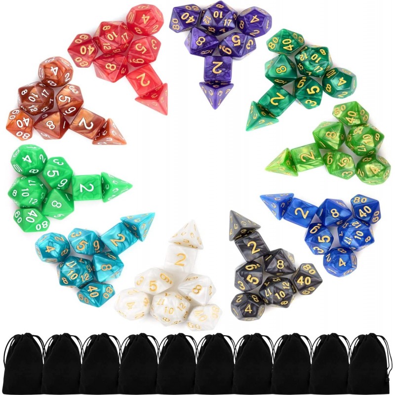 10 X 7 Polyhedral Dice Set (70 Pieces) for Dungeons and Dragons DND RPG MTG Table Games D4 D6 D8 D10 D% D12 D20 with 10 Pack ...