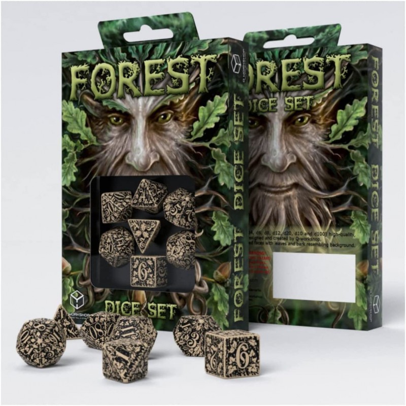 Q WORKSHOP Forest Engraved beige & black RPG ornamented Dice Set 7 polyhedral pieces $30.79 Game Accessories