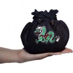 Large Dice Bag with Pockets – Embroidered Green Dragon DND Dice Bag | Green Satin Interior Lining | Man-Handles 150+ Dice $40...