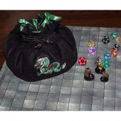 Large Dice Bag with Pockets – Embroidered Green Dragon DND Dice Bag | Green Satin Interior Lining | Man-Handles 150+ Dice $40...