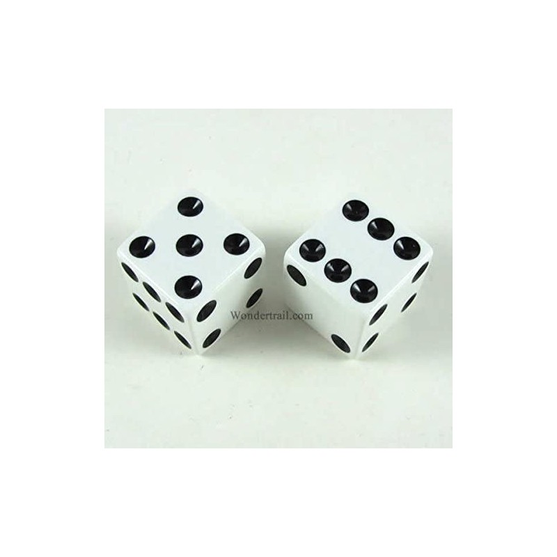 White Opaque Dice with Black Pips D6 25mm (1in) Pack of 2 $15.81 Game Accessories