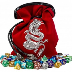 Large Dice Bag with 7 Complete Dice Sets | Dragon DND Dice Bag and 49 Polyhedral Dice | Red Dice Bag with Pockets $42.08 Game...