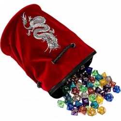 Large Dice Bag with 7 Complete Dice Sets | Dragon DND Dice Bag and 49 Polyhedral Dice | Red Dice Bag with Pockets $42.08 Game...