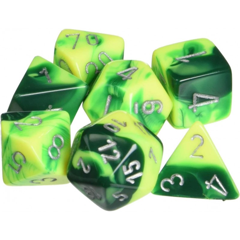 Polyhedral 7-Die Gemini Dice Set - Green and Yellow with Silver CHX-26454 $15.84 Game Accessories