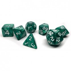 Marble Swirl Polyhedral Dice Set - 7 Piece Dice Set with One D20 D12 D10 D8 D6 D4 and D00 (Green Marble with White Font) $15....