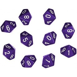 Dice Sets: Opaque Purple with White - Ten Sided Die d10 Set (10) $17.88 Game Accessories