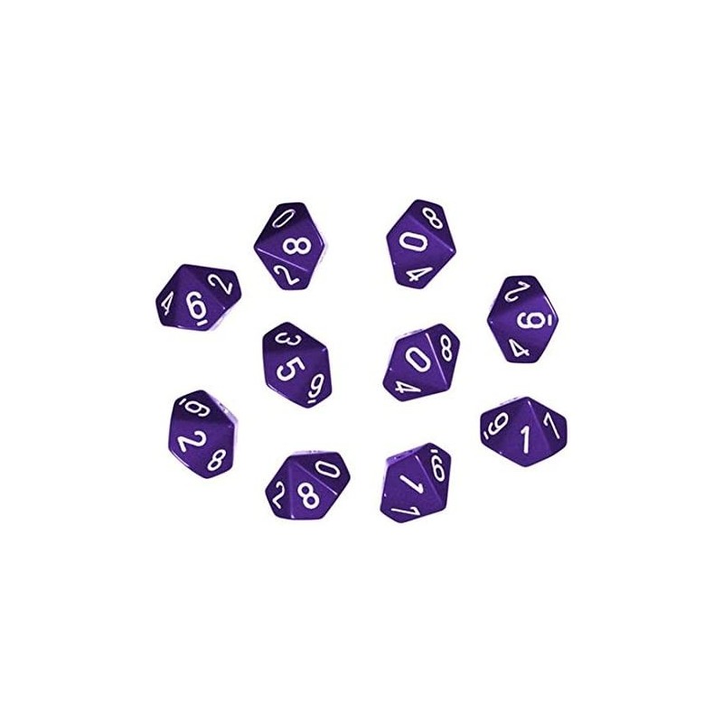 Dice Sets: Opaque Purple with White - Ten Sided Die d10 Set (10) $17.88 Game Accessories