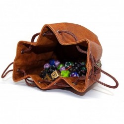 Brown Leather Lite Large Dice Bag with Wolf Design - Brown Faux Leather Exterior with Lined Interior - Stands Up on its Own a...