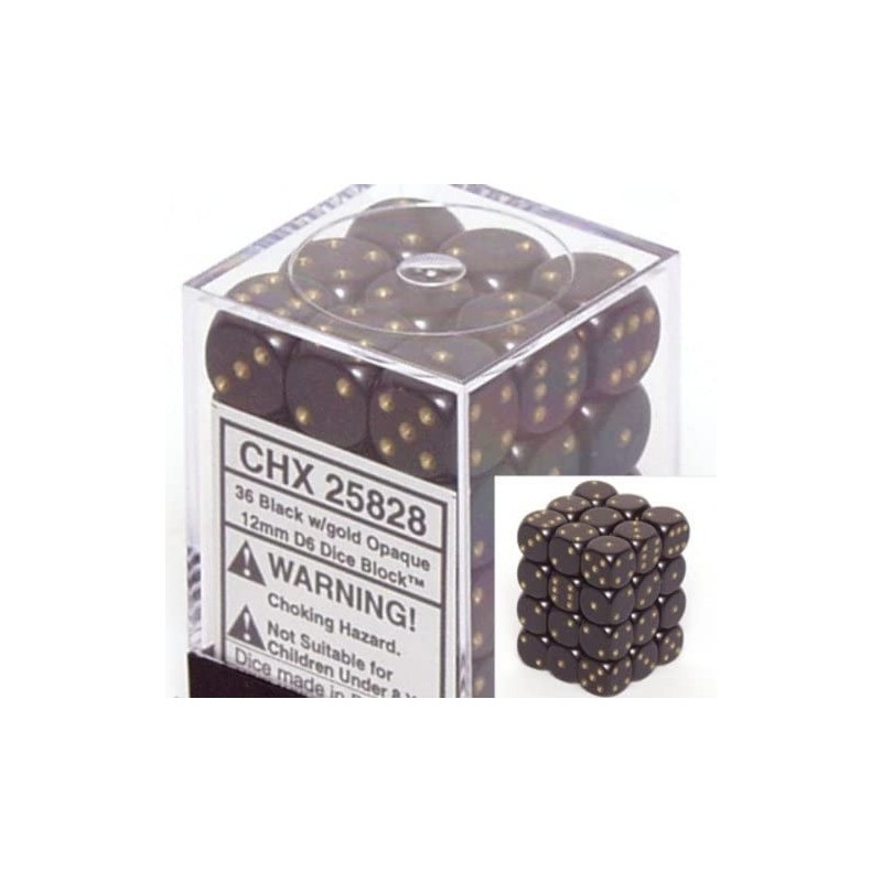 Black with Gold Opaque Dice 12mm D6 Set of 36 $17.00 Game Accessories