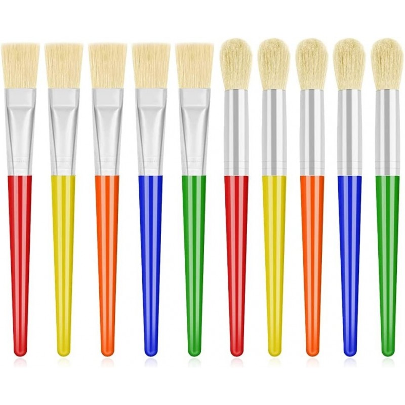 10Pcs Paint Brushes for Kids Kids Paint Brushes Toddler Large Chubby Paint Brushes Round and Flat Preschool Paint Brushes for...