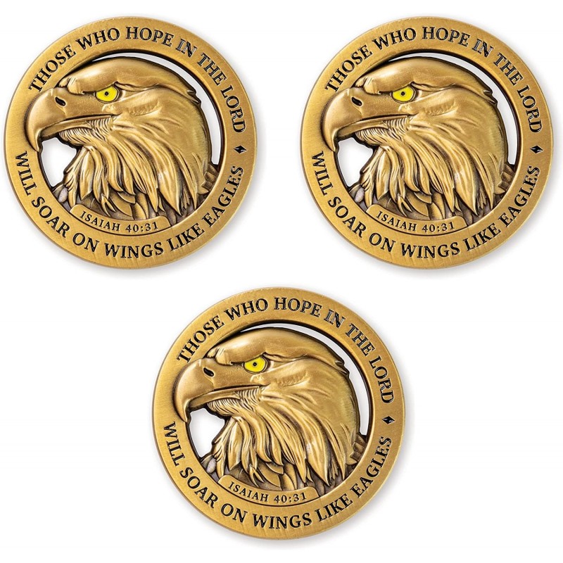 American Bald Eagle Challenge Coin Bulk Pack of 3 Christian Pocket Tokens Isaiah 40:31 Bible Study Supplies for Men Religious...