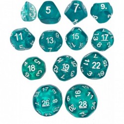 Translucent Teal - Weird RPG Poly Dice Set - D3 D5 D7 D9 D11 D13 D15 D17 D18 D19 D22 D26 & D28 $49.61 Game Accessories