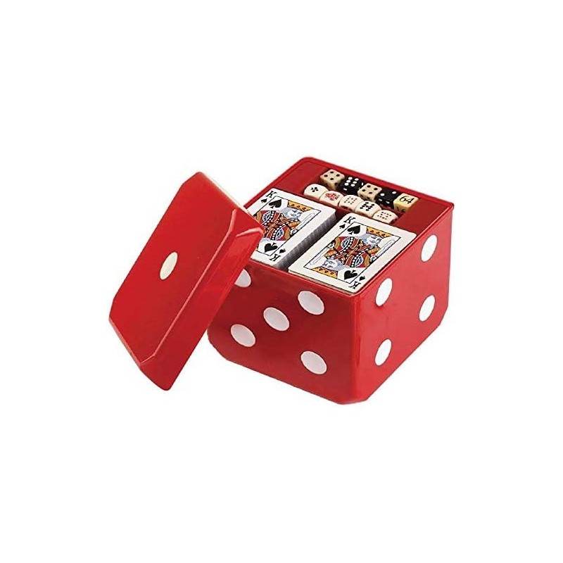 6-IN-1 Dice Cube Game Set - - Board Game and Casino Set – Includes Chess Checkers and Backgammon 2 Decks of Playing Cards Pok...