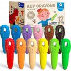 Key Crayons for Toddlers 12 Colors 99.99% Unbreakable Non-Toxic Easy to Hold Washable Crayons with 108 FREE Coloring Books PD...