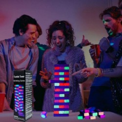 Black Light Tumble Tower Game Set 54 Blocks with Funny Commands and Games on 45 of Them Perfect Pregame Party Starter Funny N...