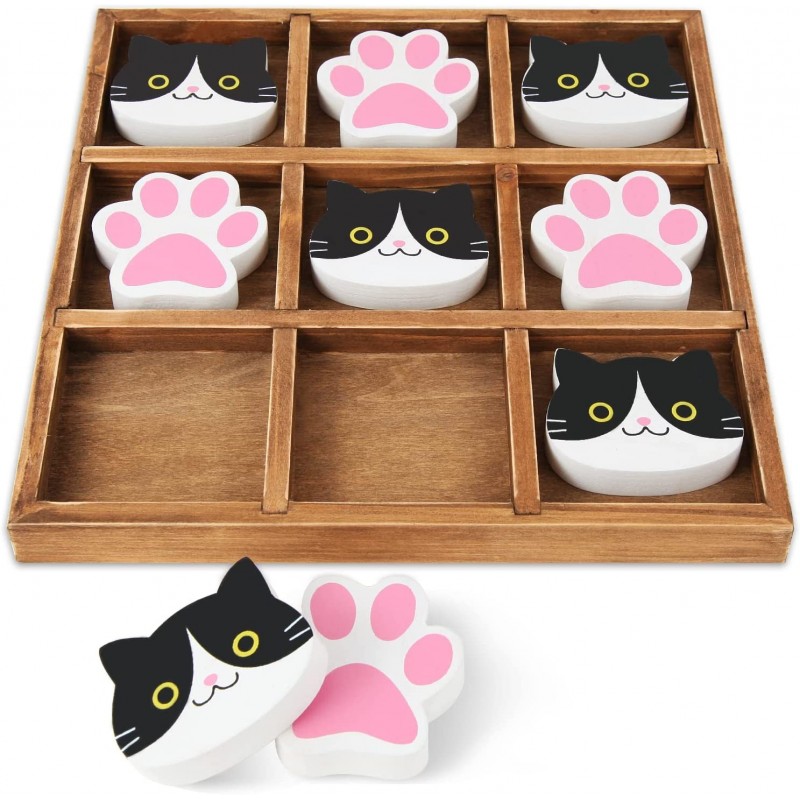 Tic Tac Toe Game 8 Inch Wooden Tic-Tac-Toe Game Cute Animal Cat Themed Wood Tic Tac Toe Game $34.85 Travel Games