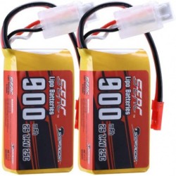 7.4V 2S RC Small Lipo Battery 25C 900mAh with JST Connector for RC Airplane Aircraft Quadcopter Helicopter Drone FPV (2 Packs...