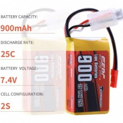 7.4V 2S RC Small Lipo Battery 25C 900mAh with JST Connector for RC Airplane Aircraft Quadcopter Helicopter Drone FPV (2 Packs...