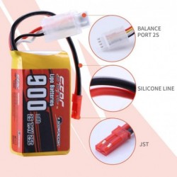 7.4V 2S RC Small Lipo Battery 25C 900mAh with JST Connector for RC Airplane Aircraft Quadcopter Helicopter Drone FPV (2 Packs...