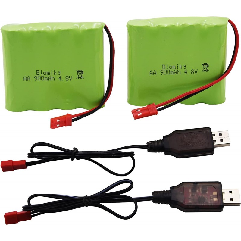 2 Pack JST 4.8V 800mAh Ni-Cd Rechargeable Battery Pack with JST Plug and 2 USB Charger Cable Replacment for Kolegend 1/18 Sca...