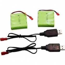 2 Pack JST 4.8V 800mAh Ni-Cd Rechargeable Battery Pack with JST Plug and 2 USB Charger Cable Replacment for Kolegend 1/18 Sca...