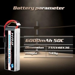 4S Lipo Battery 6000mAh 14.8V 50C with TR Plug RC Lipo Battery Compatible with RC Helicopter Airplane Car Truck RC Boat Remot...