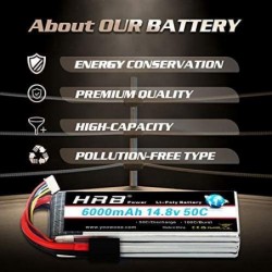 4S Lipo Battery 6000mAh 14.8V 50C with TR Plug RC Lipo Battery Compatible with RC Helicopter Airplane Car Truck RC Boat Remot...