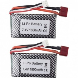 2PCS 7.4V 1800mAh T-Head High-Rate Lithium Battery for WLTOYS A959-B A969-B A979-B K929-B 144001 RC High-Speed Off-Road Vehic...