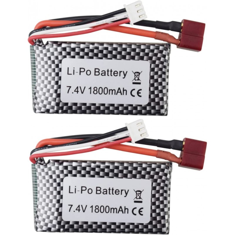 2PCS 7.4V 1800mAh T-Head High-Rate Lithium Battery for WLTOYS A959-B A969-B A979-B K929-B 144001 RC High-Speed Off-Road Vehic...