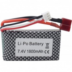 2PCS 7.4V 1800mAh T-Head High-Rate Lithium Battery for WLTOYS A959-B A969-B A979-B K929-B 144001 RC High-Speed Off-Road Vehic...