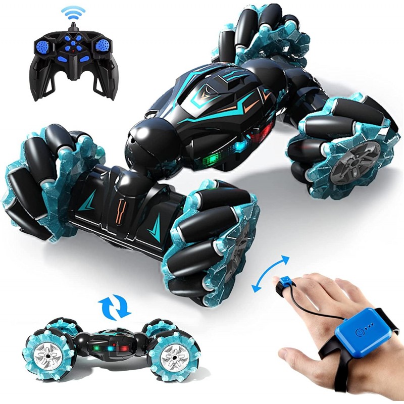 RC Stunt Car 2.4GHz 4WD Remote Control Gesture Sensor Toy Double Sided Rotating Off Road Vehicle 360° Flips with Lights Music...