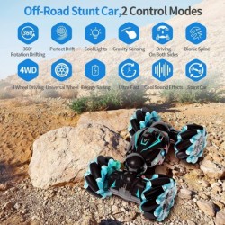 RC Stunt Car 2.4GHz 4WD Remote Control Gesture Sensor Toy Double Sided Rotating Off Road Vehicle 360° Flips with Lights Music...