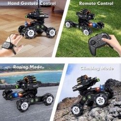 RC Tank Car with Drift Remote and Hand Gesture Control Dual Mode Stunt Truck with Light Spray and Music 2.4Ghz Free Deformati...