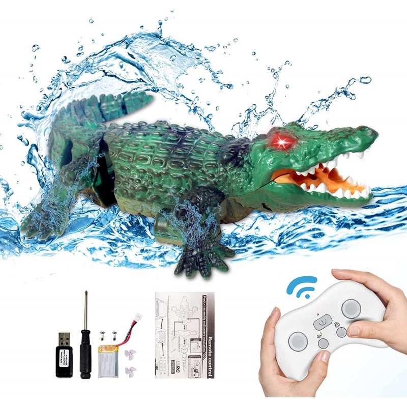 Remote Control Shark Alligator for Pool Toys RC Crocodile Boat Water Diving Toys 2.4GHz with Glowing Eyes USB Rechargeable Wa...