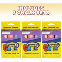 Jumbo Chalk Set for Kids 3 Boxes Each Box with 3 Chalk Sticks Non-Toxic Dust Free and Washable - for Driveway Pavement Outdoo...