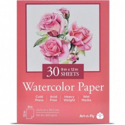 Watercolor Paper Pad 9X12" 30 Sheets - Cold Press Water Color Sketchbook Pad 140 lb for Art Painting Drawing Wet & Mixed Medi...