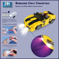 Building Brick Remote Control Bumblebee Chevy Convertible with Headlights That Light up 300 pc Compatible with Major Brands $...