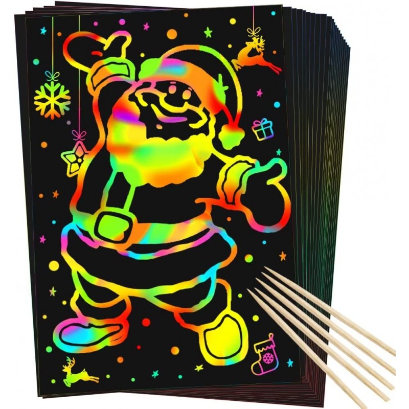 Scratch Rainbow Art Paper Set - 50Pcs Magic Scratch Off Art Craft Supplies Kits for Kids Girls Boys Black Scratch Notes Sheet...