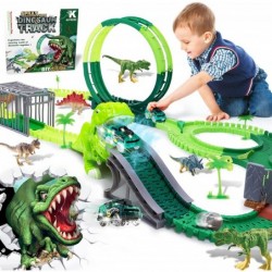 Dinosaur Toys Race Car Track Spray Dinosaur Racing Car Tracks Toy Flexible Tracks with 360 Loop Create a Road Dinosaur Escape...