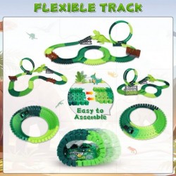 Dinosaur Toys Race Car Track Spray Dinosaur Racing Car Tracks Toy Flexible Tracks with 360 Loop Create a Road Dinosaur Escape...