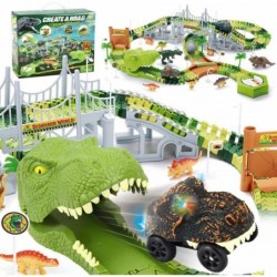 Dinosaur Toys Race Track 174pcs Flexible Track Set with 2 Dino Cars Create a Dinosaur World Road Race Include 8 Dinosaur Figu...