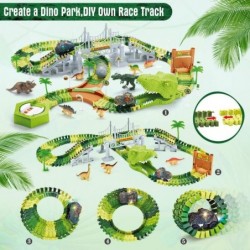 Dinosaur Toys Race Track 174pcs Flexible Track Set with 2 Dino Cars Create a Dinosaur World Road Race Include 8 Dinosaur Figu...