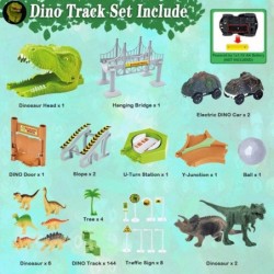 Dinosaur Toys Race Track 174pcs Flexible Track Set with 2 Dino Cars Create a Dinosaur World Road Race Include 8 Dinosaur Figu...