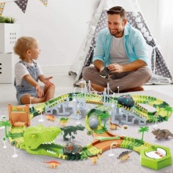 Dinosaur Toys Race Track 174pcs Flexible Track Set with 2 Dino Cars Create a Dinosaur World Road Race Include 8 Dinosaur Figu...