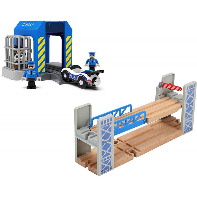 Wooden Train Set Accessories Train Bridge Police Station for Wood Train Tracks Compatible for All Wooden Track Railway $58.93...