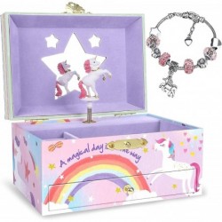 Girls Unicorn Musical Jewelry Box with Unicorn Charm Bracelet Glitter Star and Rainbow Design Unicorn Gifts for Girls Ages 3+...